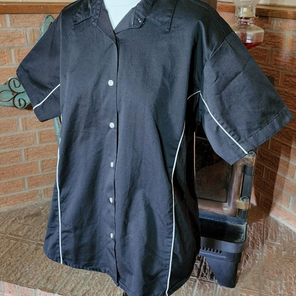 Tri Mountain Racewear Black Button Front Top w/ White Piping Size L - Picture 3 of 4